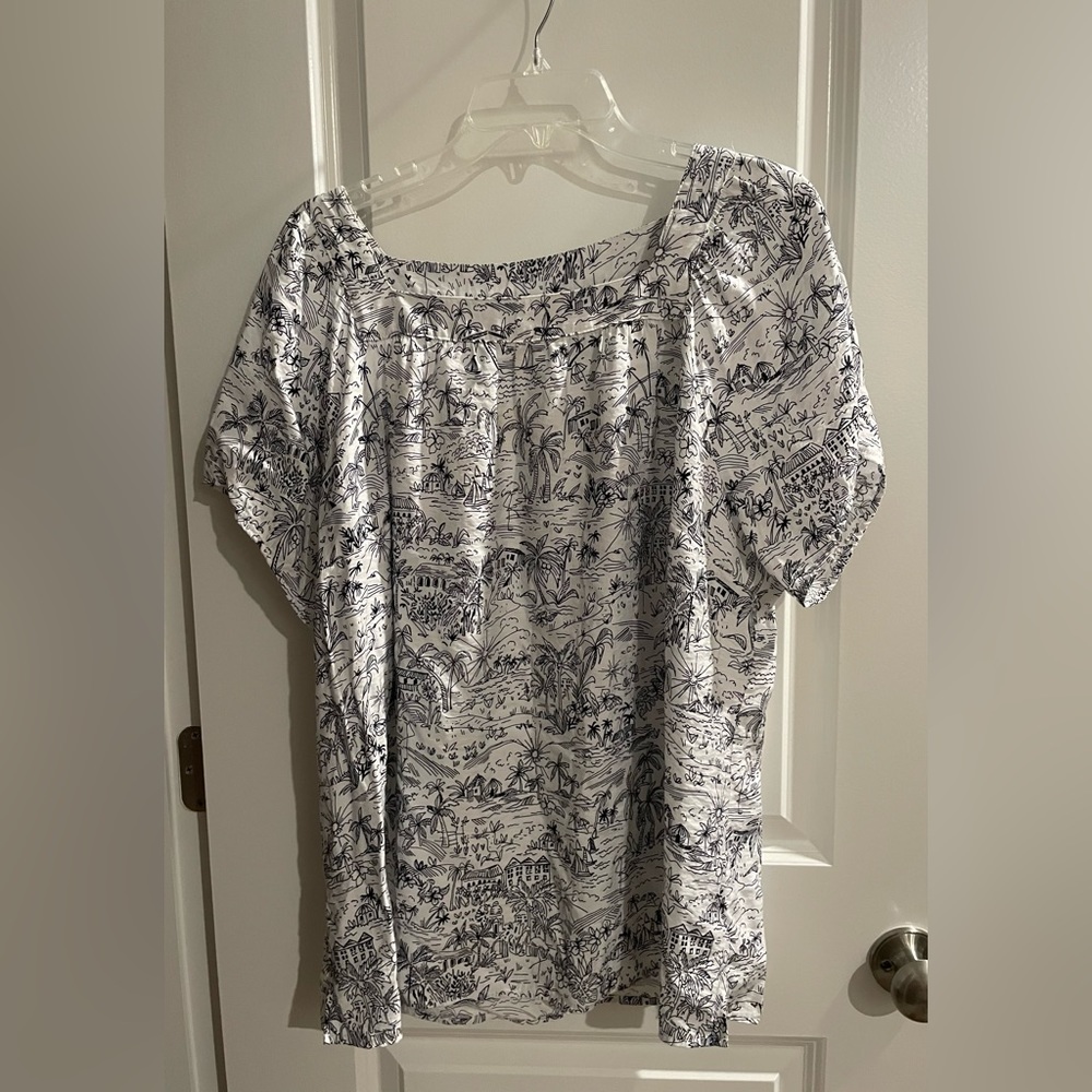 CJ Banks Women’s Black/White Tropical Short Sleeve Summer Top 👚 - NWOT